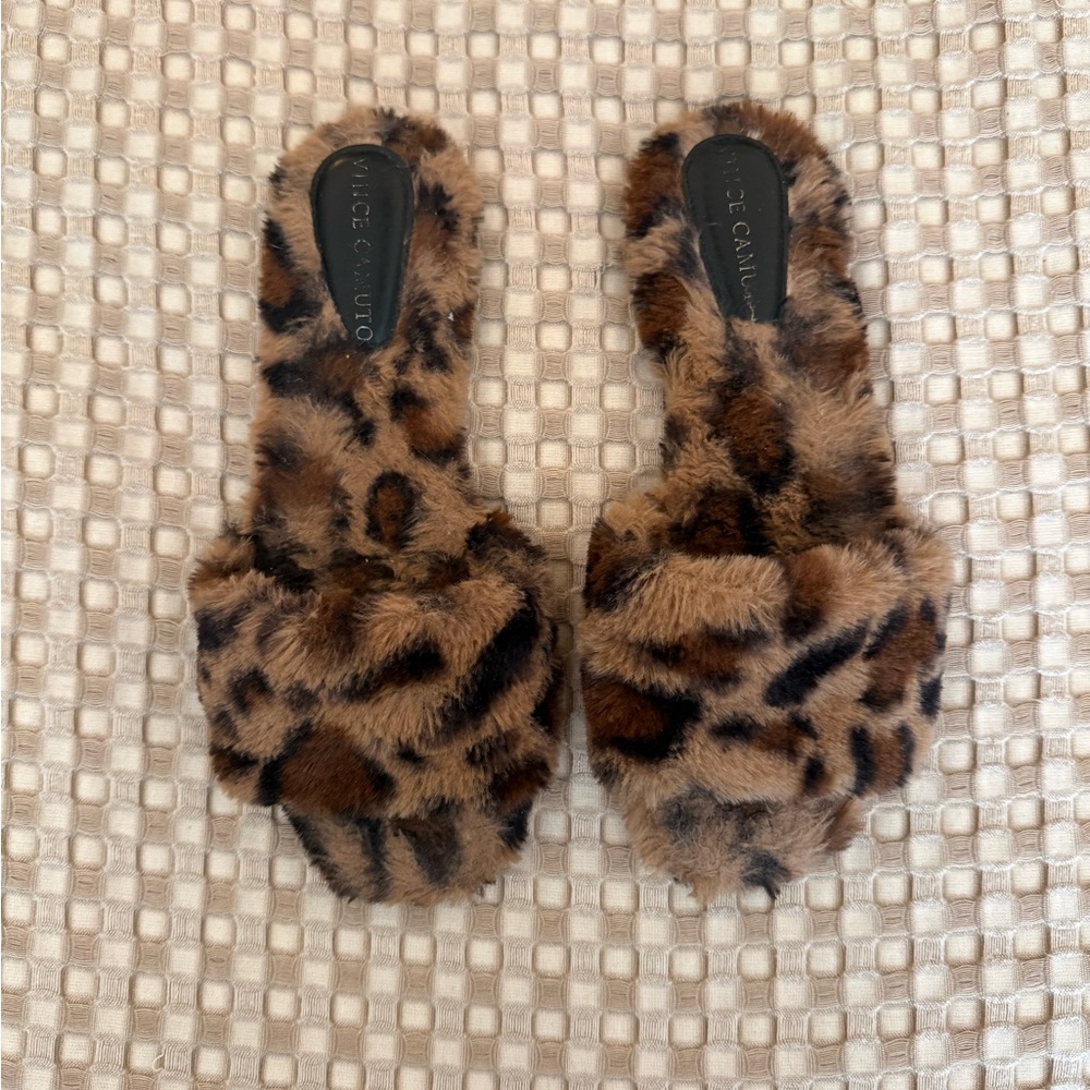 Vince Camuto Faux Fur Leopard Slide Sandals - Brown Leopard